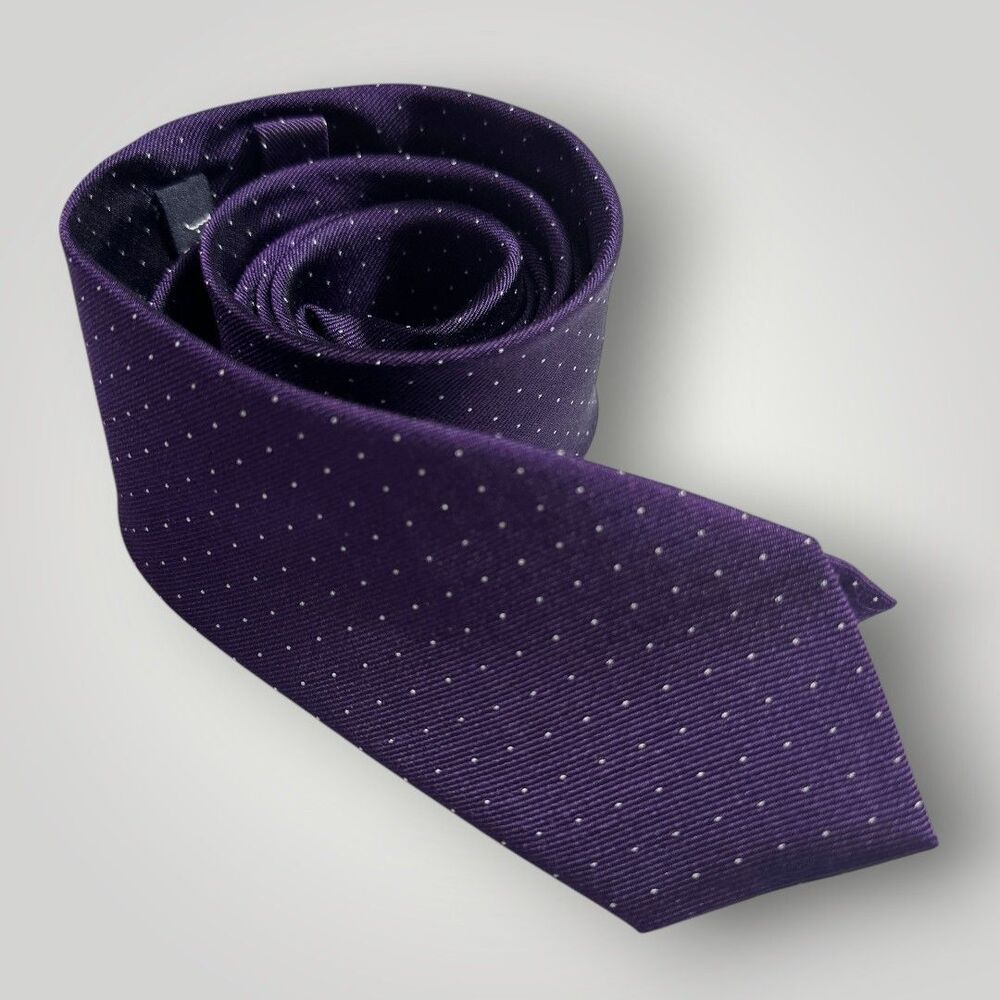 J.CREW Tie Silk Tie 100% Silk Skinny Tie Purple Polka dot NWOT